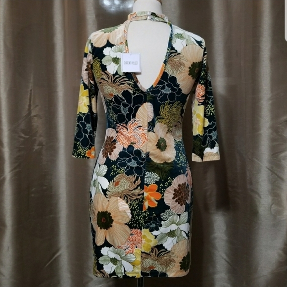 Velvet Floral Choker Dress - Picture 3 of 6